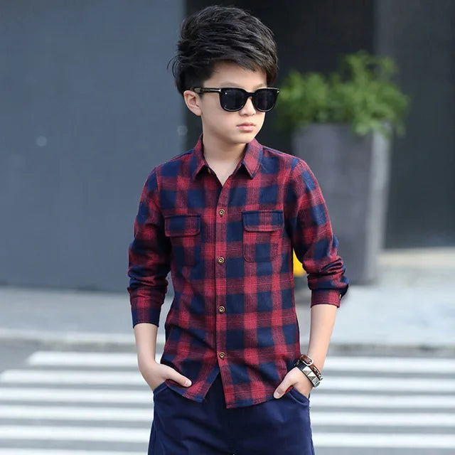 Shirts For Boys Brand Spring Autumn Kids Cotton Casual Shirts Children Blouse Clothing Boys Teenage Sports School Uniform Shirts