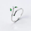 Hot Selling Wholesale 925 Sterling Silver Enamel Green Leaves Rings for Women Jewelry