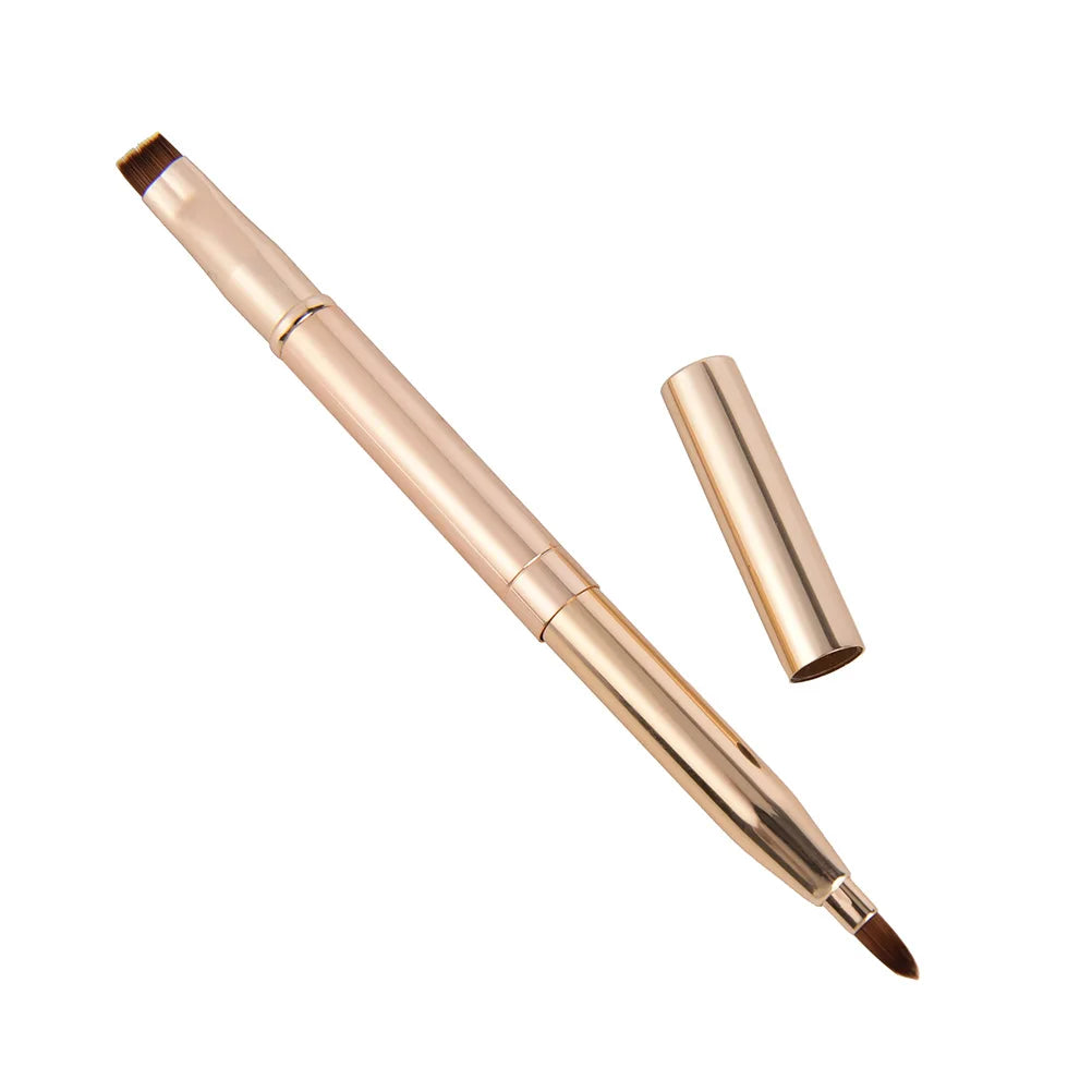 Retractable Double-Ended Makeup Brush Lip Brush Eye Liner Eyeshadow Foundation Brush Gold Make Up Cosmetics Tool