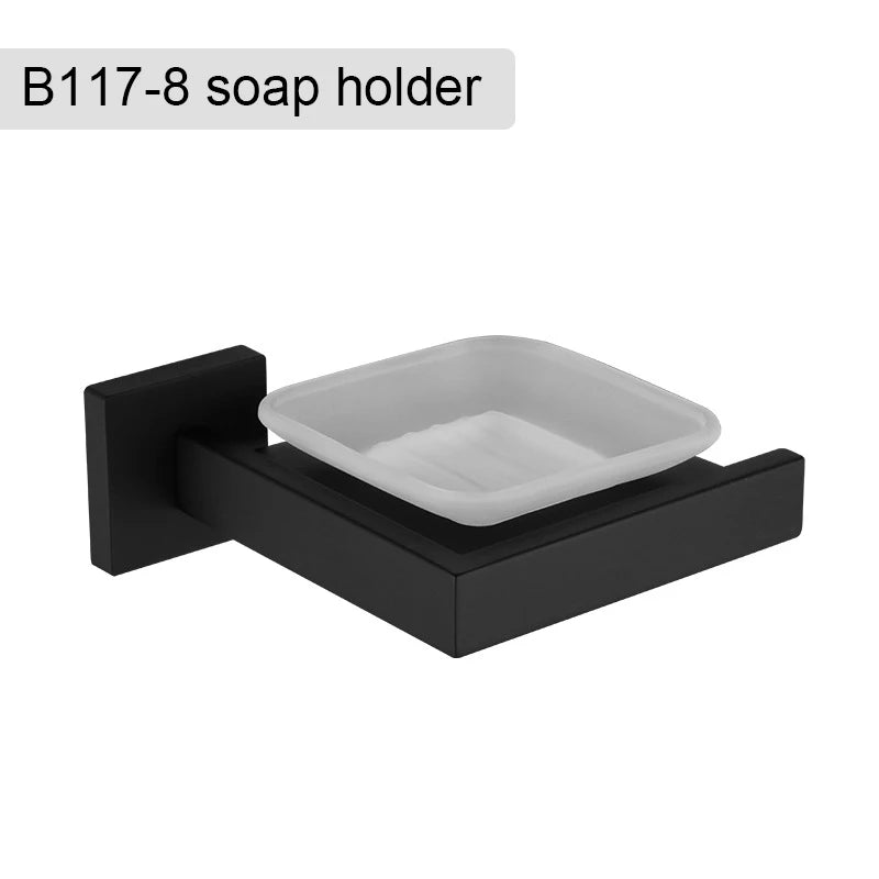 Matte Black Bathroom Hardware 304 Stainless Steel Towel Rack Toilet Paper Holder Liquid Soap Holder Towel Bar Toilet Accessories