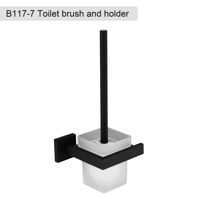 Matte Black Bathroom Hardware 304 Stainless Steel Towel Rack Toilet Paper Holder Liquid Soap Holder Towel Bar Toilet Accessories