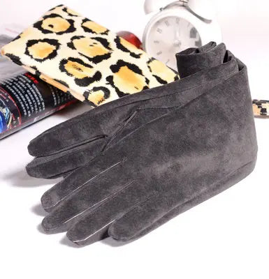 2025 Fall/Winter Fashion Women Pigskin Suede Genuine Leather Fold Long Glove Lady 30/40/50cm Black/Pink/Red Classic Luvas Mujer