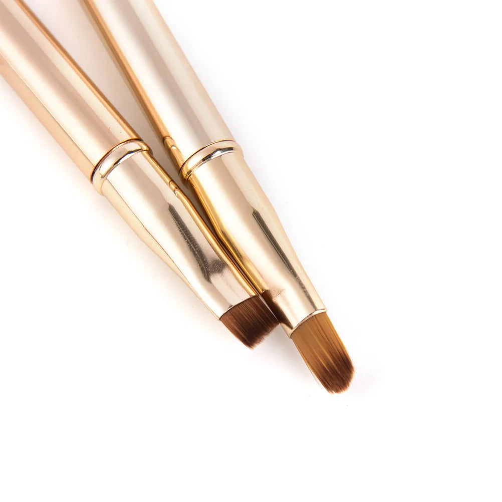 Retractable Double-Ended Makeup Brush Lip Brush Eye Liner Eyeshadow Foundation Brush Gold Make Up Cosmetics Tool