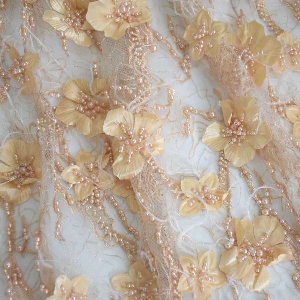 Top Bridal Lace 3d Flower Full of Beads and Pearls With Feather for Wedding Dress HY0735-2