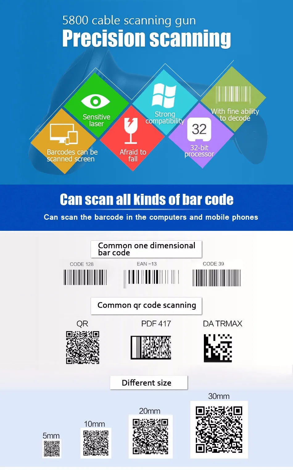 ScanHome Supermarket Handheld 2D Code Scanner Bar Code Reader QR Code Reader USB ZD5800 2D Bar Code scanner