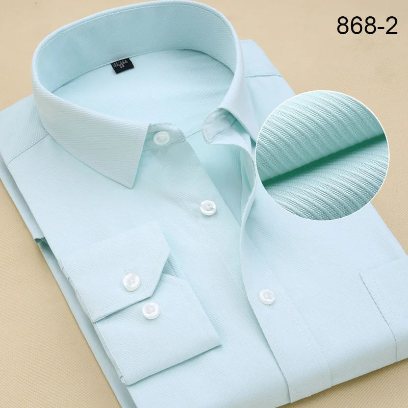 Plus Size Long Sleeve Men Dress Shirt Fashion Male Business Formal Wear Office Working White Shirts 45 46 47 48 Large Clothing