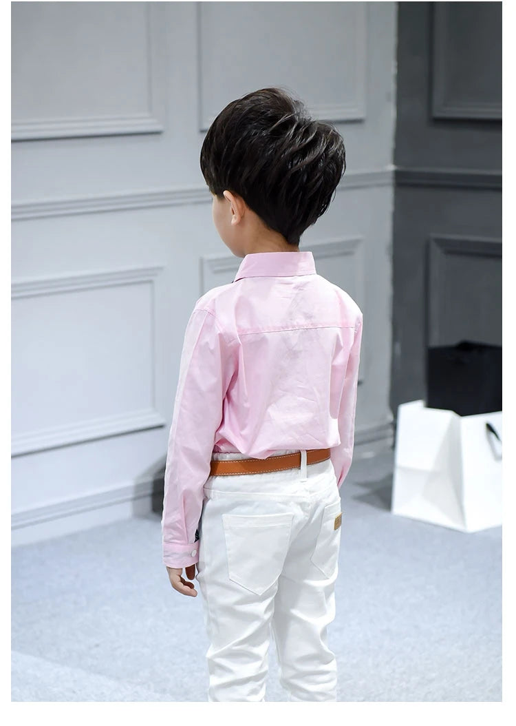 Hot Sale Children Boys Shirts Spring 2023 Fashion Solid color Kids baby Shirts children Clothing Shirt white Long sleeve 3-12Yrs