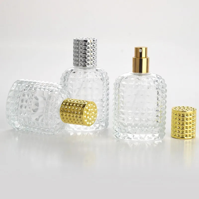 30ml 50ML Transparent Glass Perfume Bottle With Aluminum Atomizer Empty Cosmetic Case For Travel