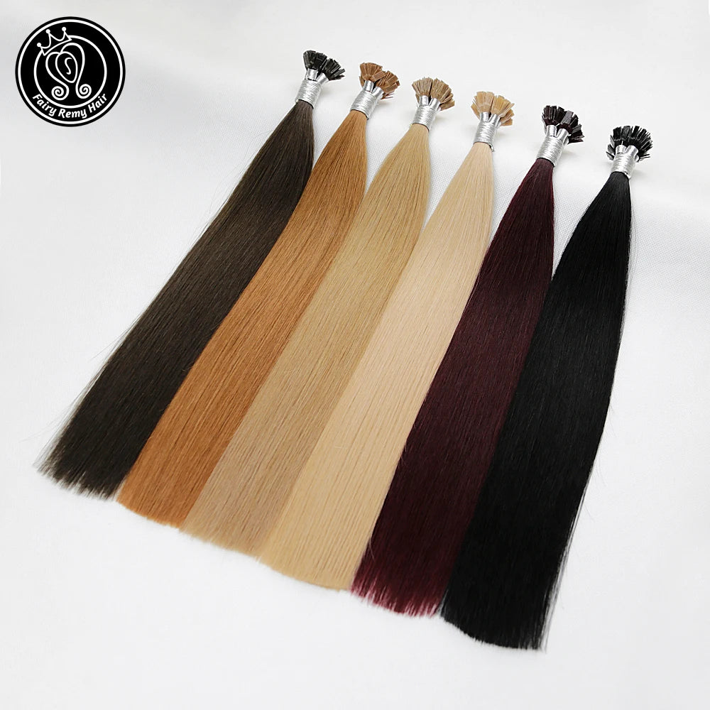 Fairy Remy Hair 20-22" Remy Keratin Flat Tip Human Hair Extensions Straight Capsules Natural Pre Bonded Hair 0.8g/Strand