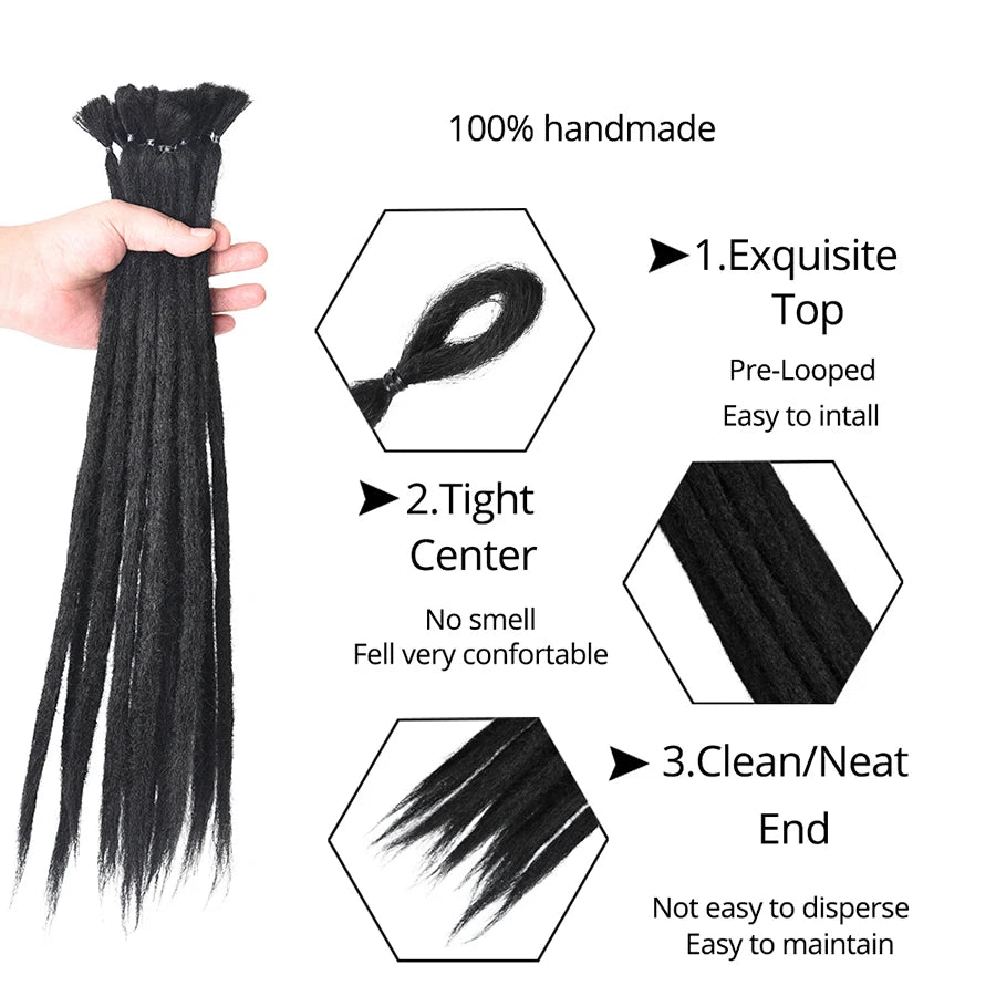 Leeons Synthetic Hair Handmade Dreadlocks Hair Extensions Crochet Hair Black Brown 1 Strands Dreadlock For Women And Men 20 Inch