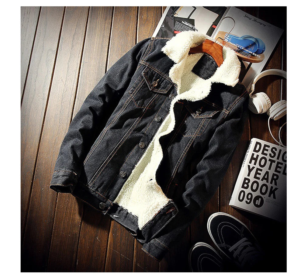 Winter Men's Denim Jackets Fashion Men Retro Fleece Thick Warm Jean Jacket Outdoor Men Thermal Cowboy Windbreaker Jeans Coats