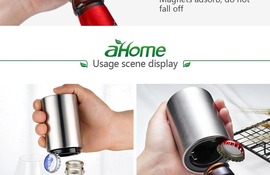 Automatic Beer Bottle Opener,Magnetic Stainless Steel Beverage Bottles Wine Openers Jar Opener Kitchen Gadgets Bar Supplies