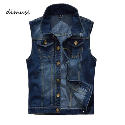 DIMUSI Men Denim Vest Vintage Sleeveless Washed Jeans Waistcoat Man Design Cotton Cowboy Ripped Jacket Male Waistcoat 5XL,YA663