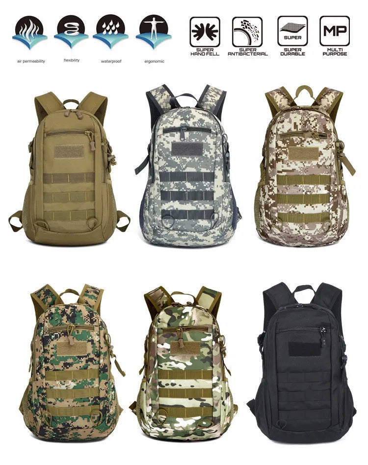 Cool Camping Gear Tactical Backpack, Trekking Bags, Camouflage Rucksack, Molle Bag, Camping Travel Backpacks, 15L