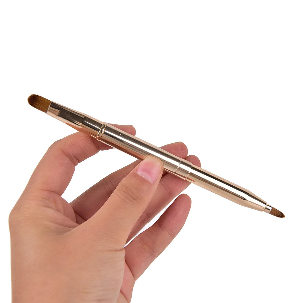 Retractable Double-Ended Makeup Brush Lip Brush Eye Liner Eyeshadow Foundation Brush Gold Make Up Cosmetics Tool