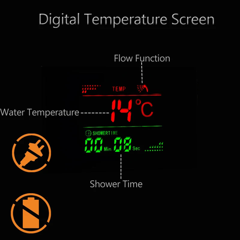 LED Light Shower Panel Faucet Waterfall Rain Shower Head SPA Massage Jets Shower Column Tower Digital Water Temperature Display