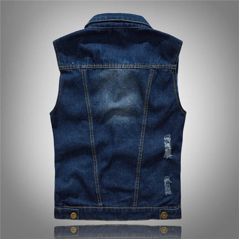 DIMUSI Men Denim Vest Vintage Sleeveless Washed Jeans Waistcoat Man Design Cotton Cowboy Ripped Jacket Male Waistcoat 5XL,YA663