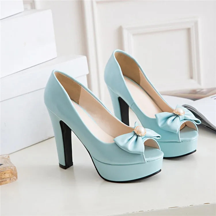 Oversize Large size Big size sandals for women and ladies  Open Toe platform shoes Thick Heel Bowknot The Lolita style