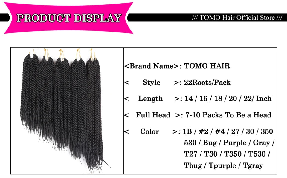 TOMO 14" 18" 22" 22 Roots Synthetic Senegalese Twist Hair Crochet Braids Crochet Hair Extensions Ombre Red Braiding