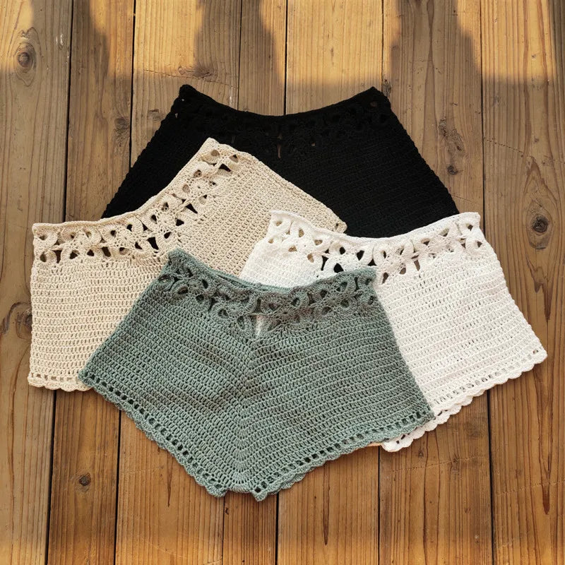Colorful Fashion Handmade Crochet Shorts Beach Bikini Hot Pants Bike Gym Pant - low-Rise