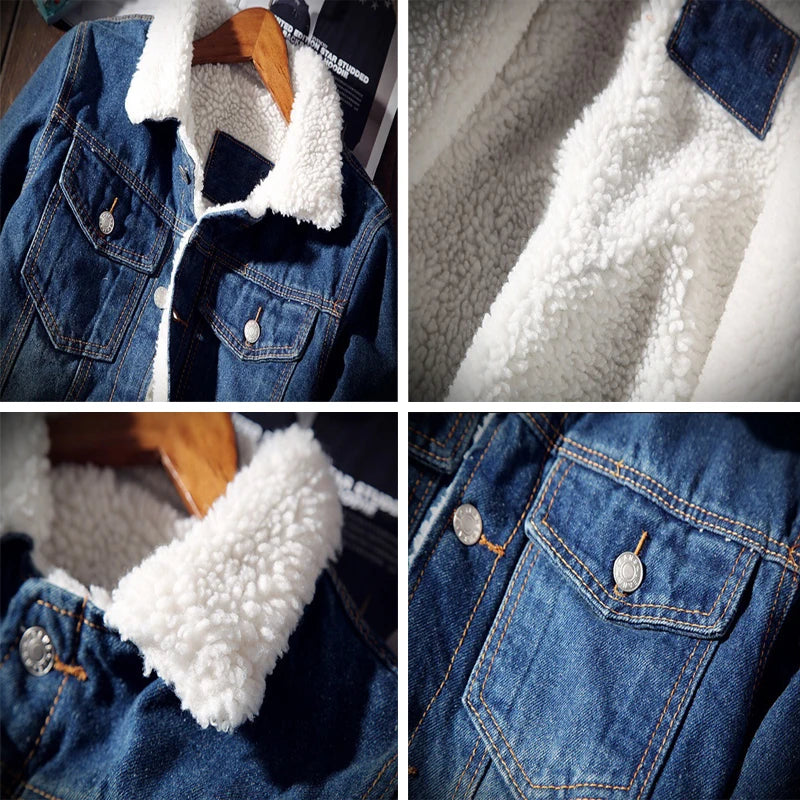 Winter Men's Denim Jackets Fashion Men Retro Fleece Thick Warm Jean Jacket Outdoor Men Thermal Cowboy Windbreaker Jeans Coats