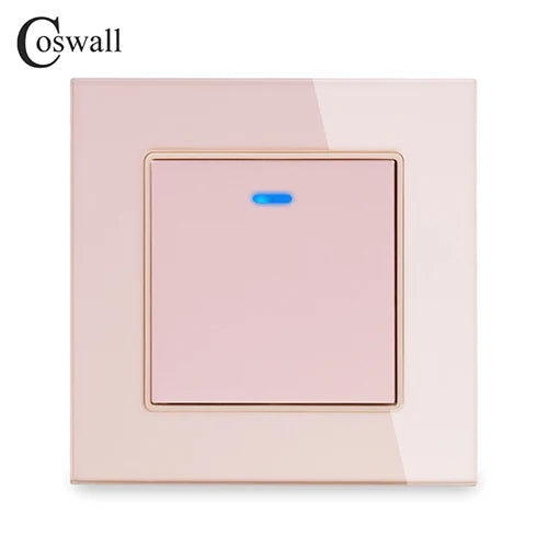Coswall Luxury Crystal Tempered Glass Panel 1 Gang 1 Way Light Switch On / Off Wall Switch With LED Indicator 16A AC 250V
