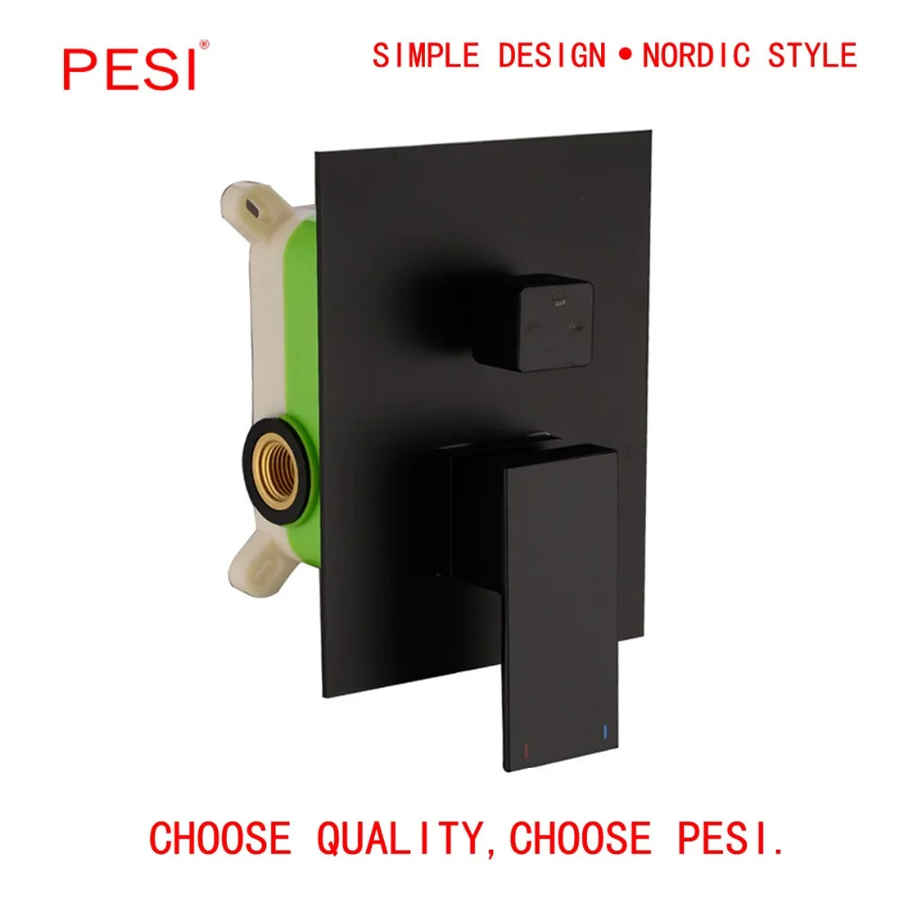 All Brass Shower Faucet Mixing Valve 1/2/3 Ways Concealed Easy-mount Box Brass Concealed Valve Wall Mount Wholesale Mate Black