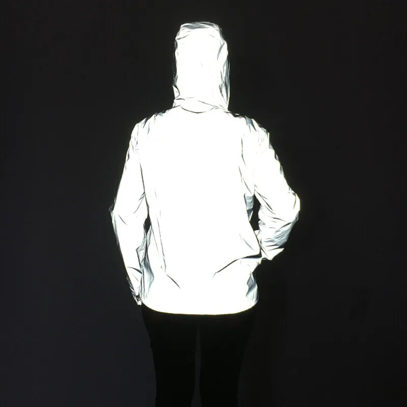 Reflective Jackets Men Autumn 2025 Hip Hop Hooded Coat Windbreaker Waterproof Casual sportswear Night Road Safety Jacket