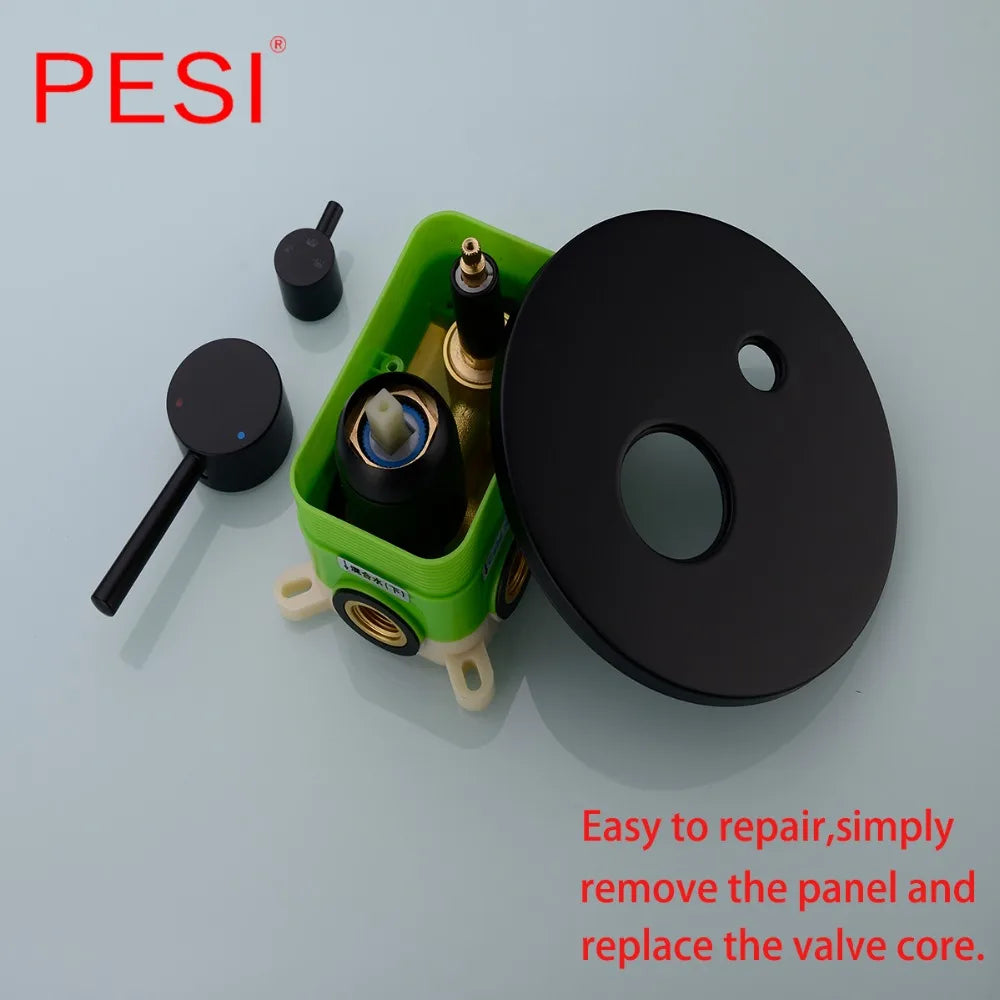 All Brass Shower Faucet Mixing Valve 1/2/3 Ways Concealed Easy-mount Box Brass Concealed Valve Wall Mount Wholesale Mate Black