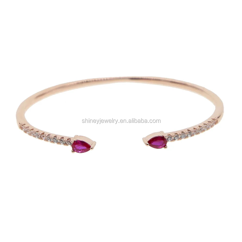 2023 Latest Design White Red Cz Rose Gold Open Cuff Bangles Fashion Cubic Zirconia Bangle for Women Jewelry