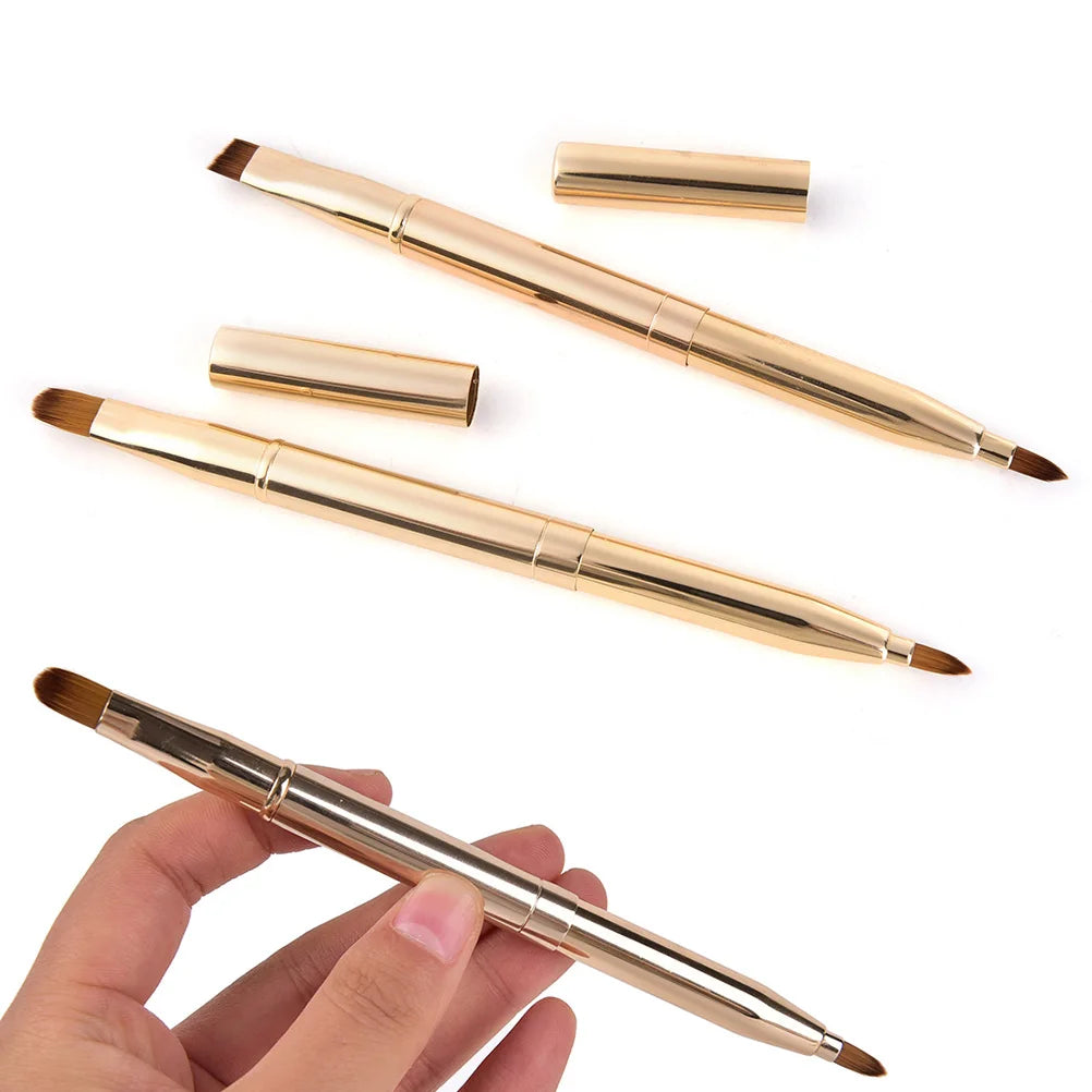 Retractable Double-Ended Makeup Brush Lip Brush Eye Liner Eyeshadow Foundation Brush Gold Make Up Cosmetics Tool