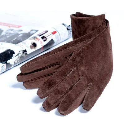 2025 Fall/Winter Fashion Women Pigskin Suede Genuine Leather Fold Long Glove Lady 30/40/50cm Black/Pink/Red Classic Luvas Mujer