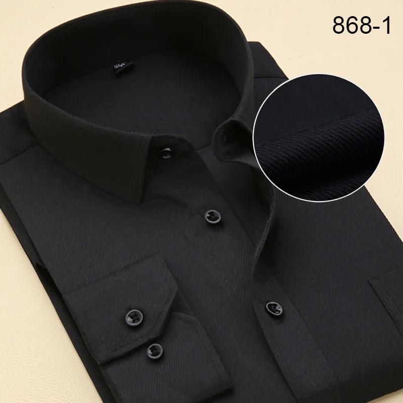Plus Size Long Sleeve Men Dress Shirt Fashion Male Business Formal Wear Office Working White Shirts 45 46 47 48 Large Clothing