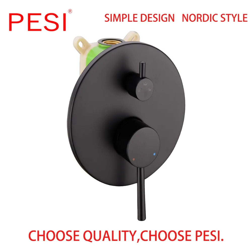 All Brass Shower Faucet Mixing Valve 1/2/3 Ways Concealed Easy-mount Box Brass Concealed Valve Wall Mount Wholesale Mate Black