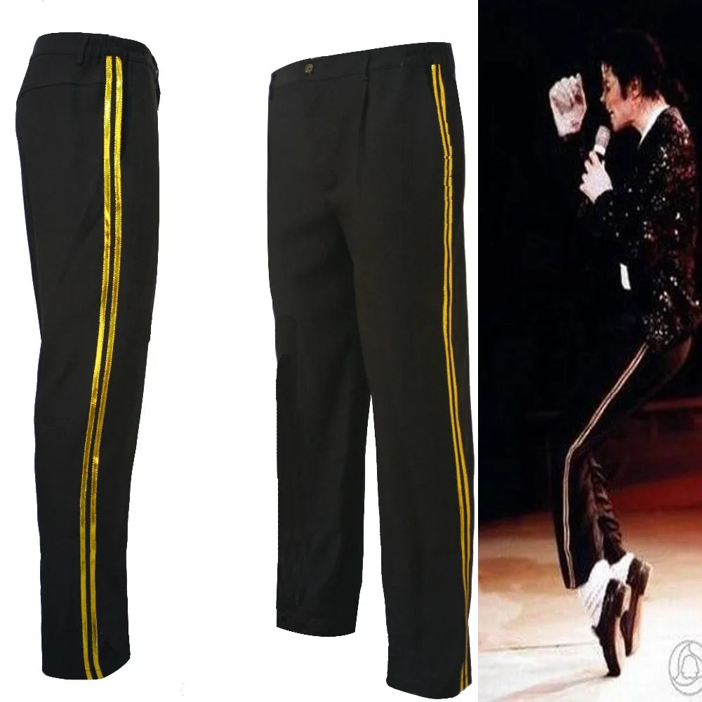 Rare Cotton 100% Casual Full Length Black Straight MJ Michael Jackson Party Show Trousers Pants