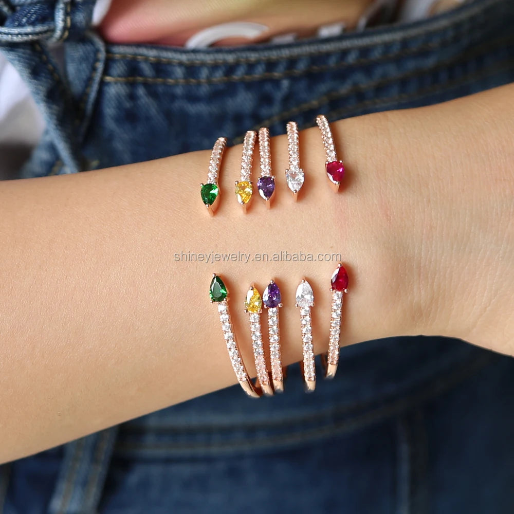 2023 Latest Design White Red Cz Rose Gold Open Cuff Bangles Fashion Cubic Zirconia Bangle for Women Jewelry