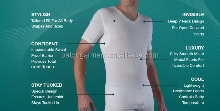 PATON Custom Plus Size Armpit Pads shields Micro Modal Sweatproof T-shirts for Men V Neck Sweat Proof Undershirt