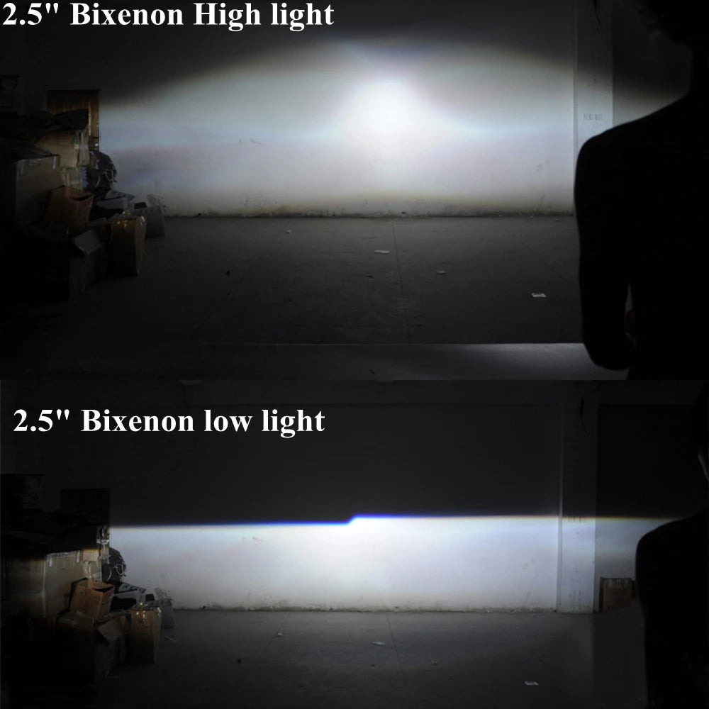 2.5 Inch Mini Bi Xenon Hid Projector Lens DRL LED White Angel Eyes Silver Shrouds Fit H4 H7 Retrofit Car Assembly Kit Demon Eyes
