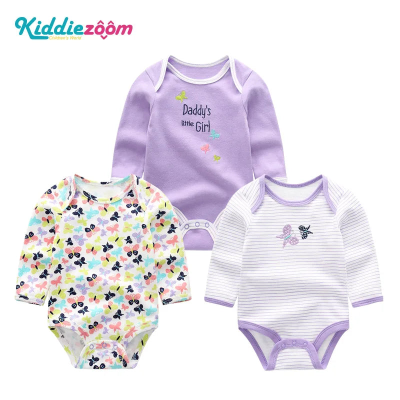 100% Cotton Jumpsuits 3Pieces Newborn Baby Boy Clothes Cartoon Bodysuit Print Long Sleeve Baby Girls Clothes 0-12M Spring Autumn