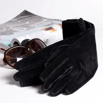 2025 Fall/Winter Fashion Women Pigskin Suede Genuine Leather Fold Long Glove Lady 30/40/50cm Black/Pink/Red Classic Luvas Mujer