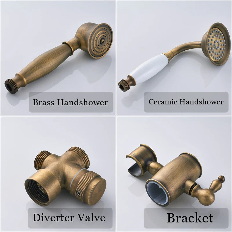 Rainfall Bathroom Shower Set Brass Antique Shower Mixers with Handshower Single Handle Wall Mounted Shower Faucet Tap