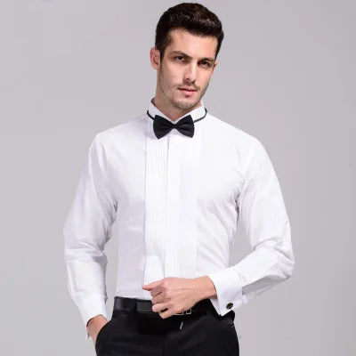 AIMENWANT 2024 Tuxedo Shirts Mens Korea Slim Fit Bow Tie Wedding Shirt White Business French-cuffed Shirt Dress Shirts