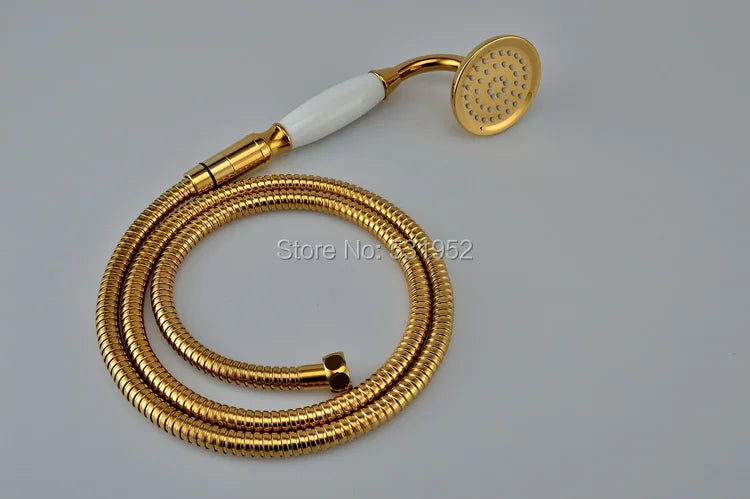 PVD-TI Gold Finish Brass Telephone Hand Held Shower Head Ceramics Handle 1.5M Gold Shower Hose Gold-Plated Shower Set