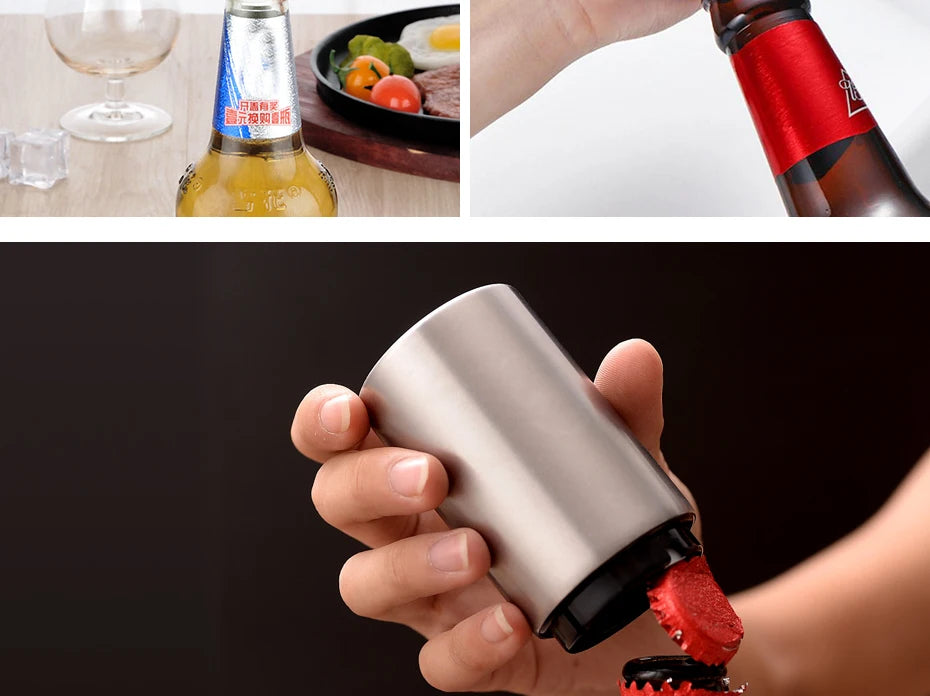 Automatic Beer Bottle Opener,Magnetic Stainless Steel Beverage Bottles Wine Openers Jar Opener Kitchen Gadgets Bar Supplies