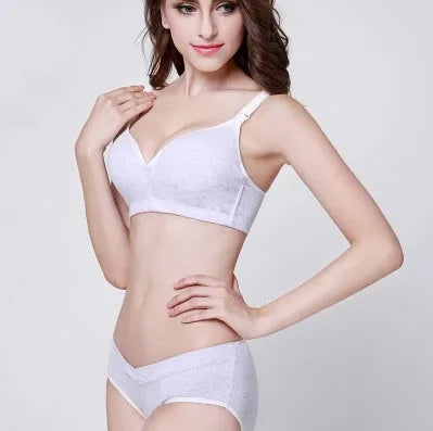 Women's Seamless Cotton Nursing Bra Set Front Button Sexy Pumping Bra with Logo on Waist Wirefree US EU Sizing
