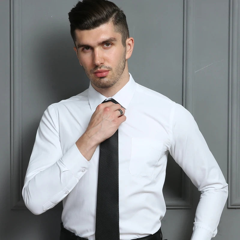 Plus Size Long Sleeve Men Dress Shirt Fashion Male Business Formal Wear Office Working White Shirts 45 46 47 48 Large Clothing