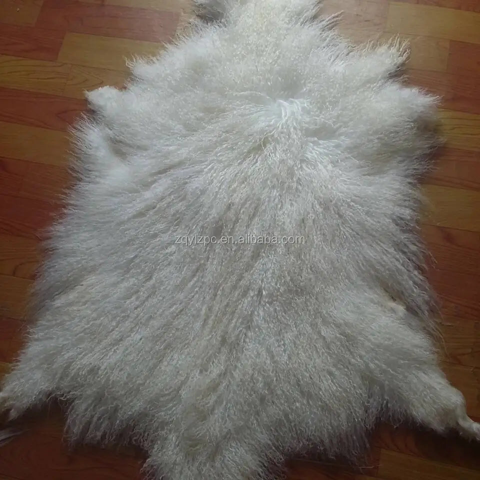 Long Hair Curly Real Mongolian Tanned Sheep Fur Pelt for Garment Use