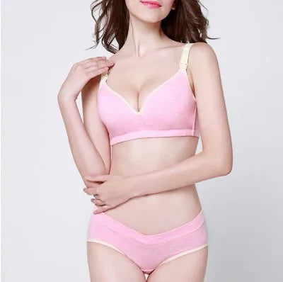 Women's Seamless Cotton Nursing Bra Set Front Button Sexy Pumping Bra with Logo on Waist Wirefree US EU Sizing