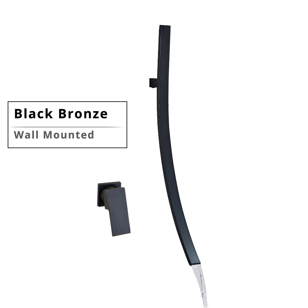 Rozin Wall Mounted 70cm Spout Waterfall Basin Faucet Single Handle Chrome Bathroom Mixer Tap Concealed Basin Sink Torneira