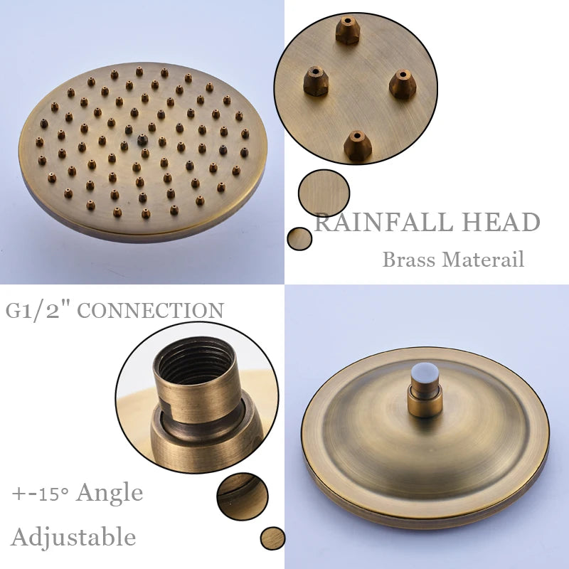 Rainfall Bathroom Shower Set Brass Antique Shower Mixers with Handshower Single Handle Wall Mounted Shower Faucet Tap